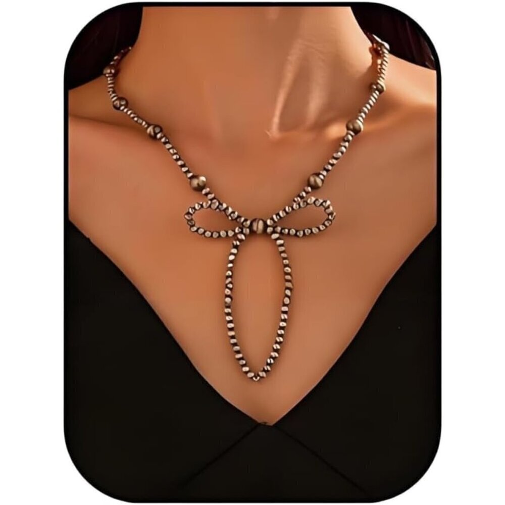 🆕 Women Black Western Bow Pearl Necklace Trendy Dainty Cowgirl Birthday Jewelry